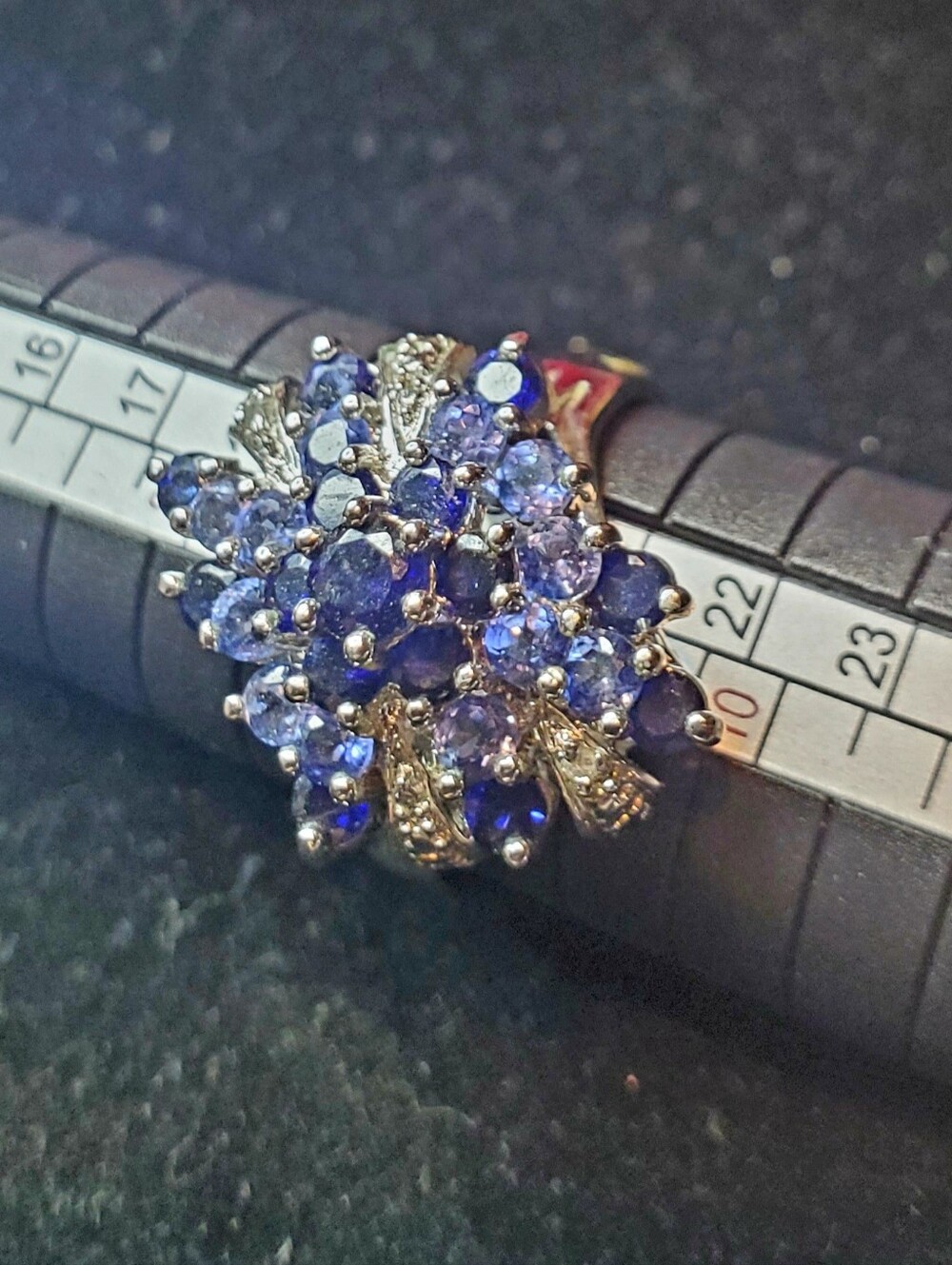 Cluster Cocktail Ring Genuine White and Blue Sapphire 925 Sterling Silver.